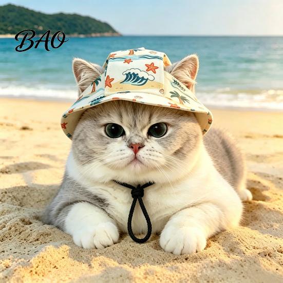 Cat Hat for Outdoor Activities Beach Hat, Summer Cap with Ear Holes, Adjustable Pet Lightweight Sun Small Dogs Cats Protection Non Slip
