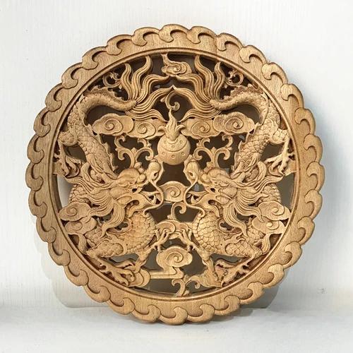 Diameter 27cm/10.8" Chinese style camphor wood carving circular decoration living room entrance background wall pendant