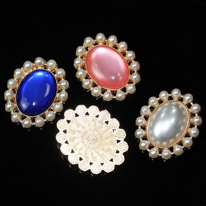 10Pcs Alloy Accessories Pearl Rhinestone Oval Flower Plate Diamond Buckle DIY Handmade Bridal Headgear Group Fan Accessories Material