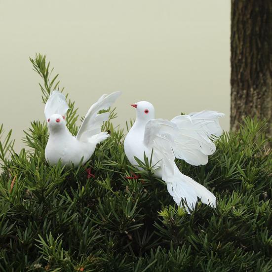 White Lifelike Artificial Bird Figurine Realistic Feathered Fake Peace Birds Ornaments for Christmas