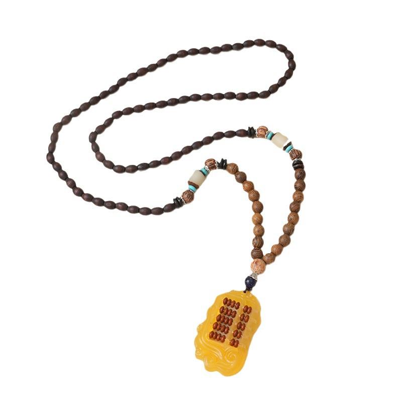 Ethnic Style Wood Necklace & Prayer Beads - Unisex Versatile Chicken Wing Wood Sweater Chain