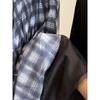 Blue Brown Plaid Tulle Pleated Plaid Midi Skirt Women A-line Irregular Midi Skirt for Winter Vintage Personality