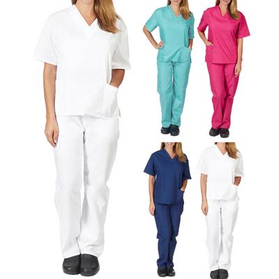 Uniforme de enfermeira terno médico com decote em v uniforme de enfermagem salão spa pet grooming instituição roupas de trabalho cor sólida manga curta topos calças conjunto