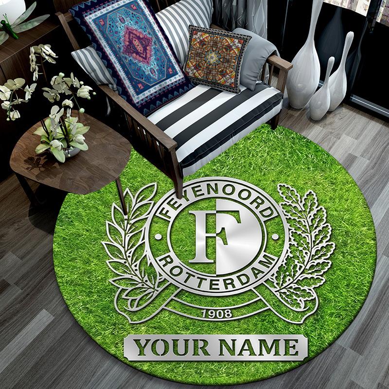 Custom Name Feyenoord Rotterdam2 Round Area Rug,Carpet Rug for Living Room Bedroom Sofa Playroom Decor,Non-slip Floor Mat