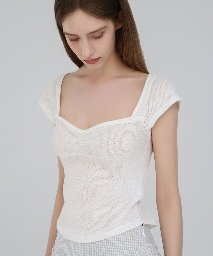 CHICKS Heart Neck Short Sleeve Ivory