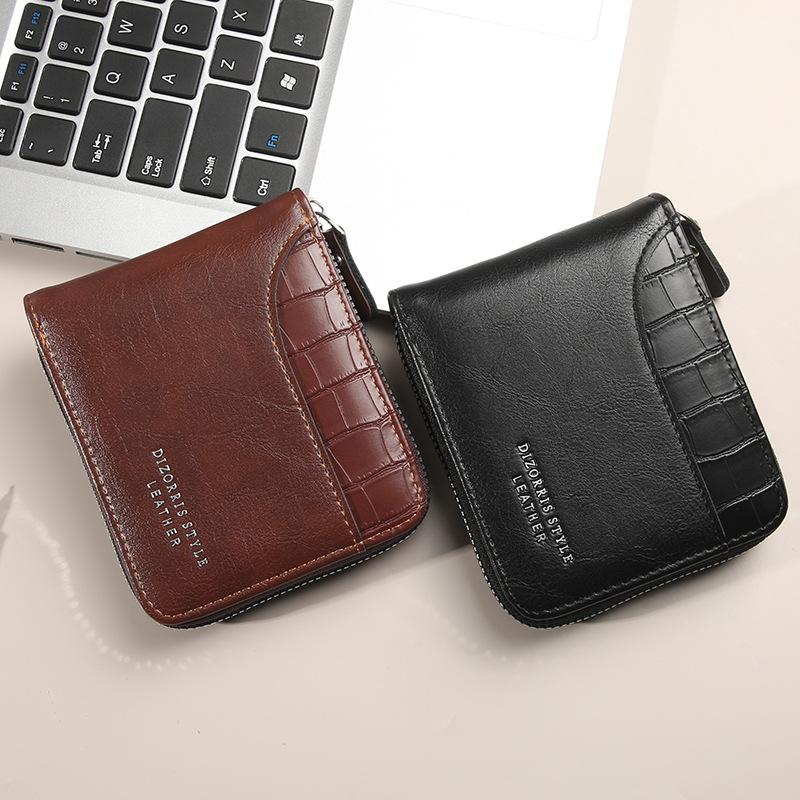 Schoolbag Men's Short Wallet Splicing Stone Pattern Large Capacity Tri-fold Bag Zipper Change Bag Multi-Card Position Wallet Tide