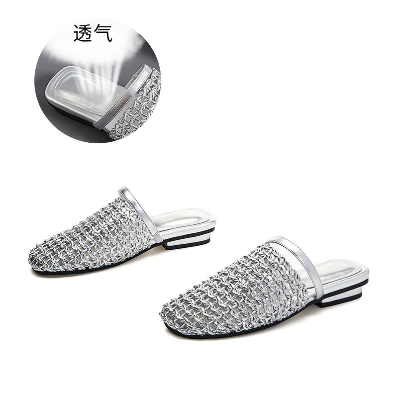 

Woven Baotou Slippers Women s 2025 Summer New Hollow Out Wear Women s Sandals Casual Fashion Versatile Half-mop 35 срібний
