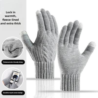 New Autumn and Winter Knit Gloves, Plus Size Men's Cold-Resistant Warm Gloves, Oversized Women's Touchscreen Gloves