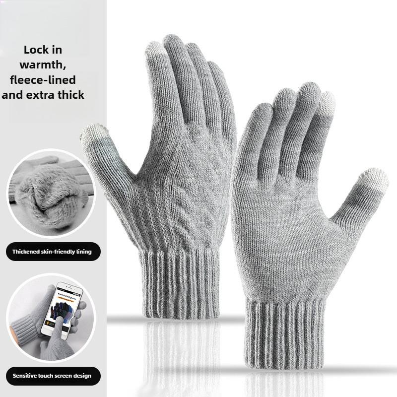 New Autumn and Winter Knit Gloves, Plus Size Men's Cold-Resistant Warm Gloves, Oversized Women's Touchscreen Gloves