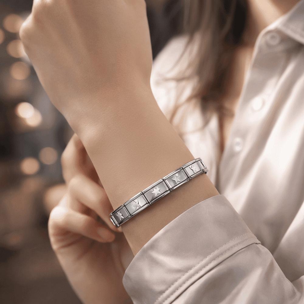 9mm Modulares Edelstahlarmband Quadratisch Elastische Handkette Geburtstag