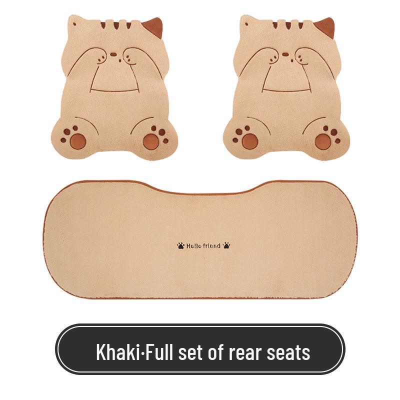 Universal Shy Cat Plush Winter Car Seat Cushion - Non-Shedding, Cartoon Design for Five Seats