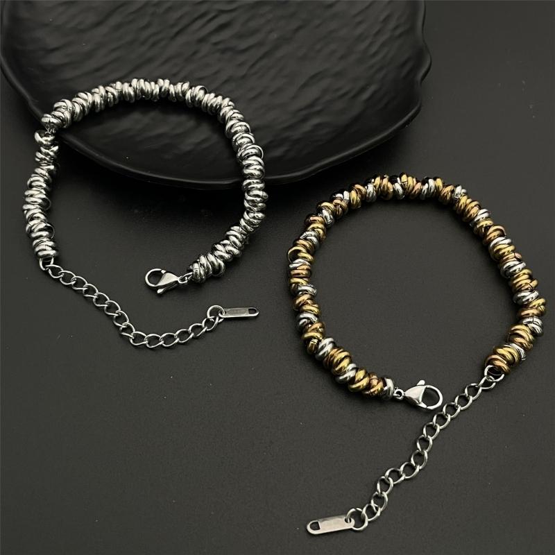 Retro Chain Bracelet in Stainless Steel with Lobster Clasp, Rounded Bead Links and Casual Daily Wear Looks for Styling