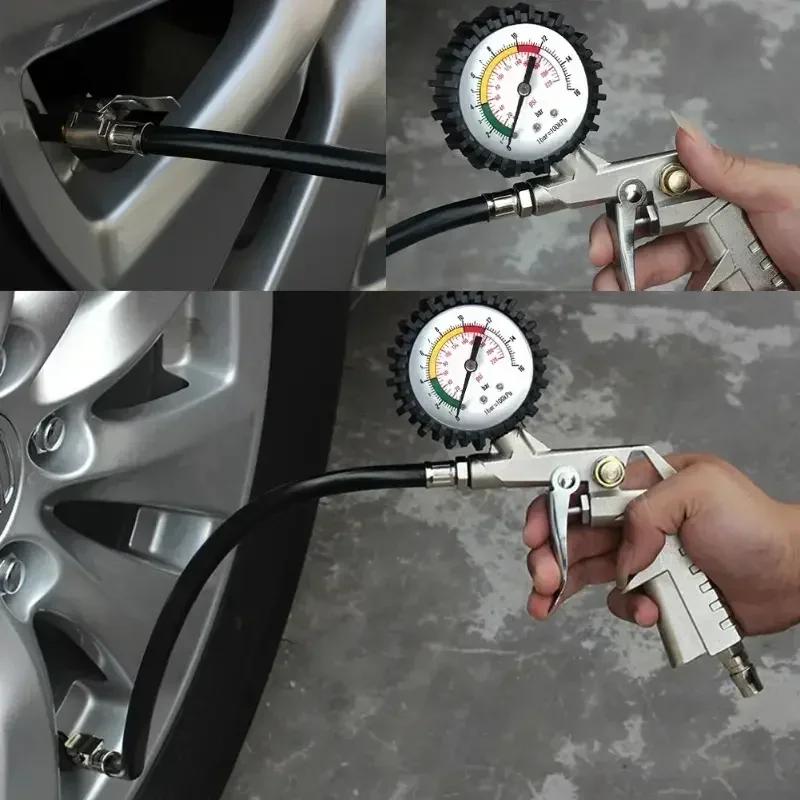 Tire Pressure Gauge & Inflator Pump - Gun-Type Tool for Car, Motorcycle, SUV with Air Compressor Compatibility (Durable)