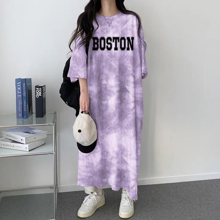 

Korean Style Tie-Dye Short-Sleeve T-Shirt Dress for Women - Trendy Summer Fashion M
