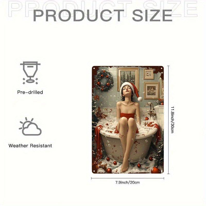 Noel Pin-Up Kızları Metal Tabela, Ofis Hediyesi Duvar Dekoru 20x30cm