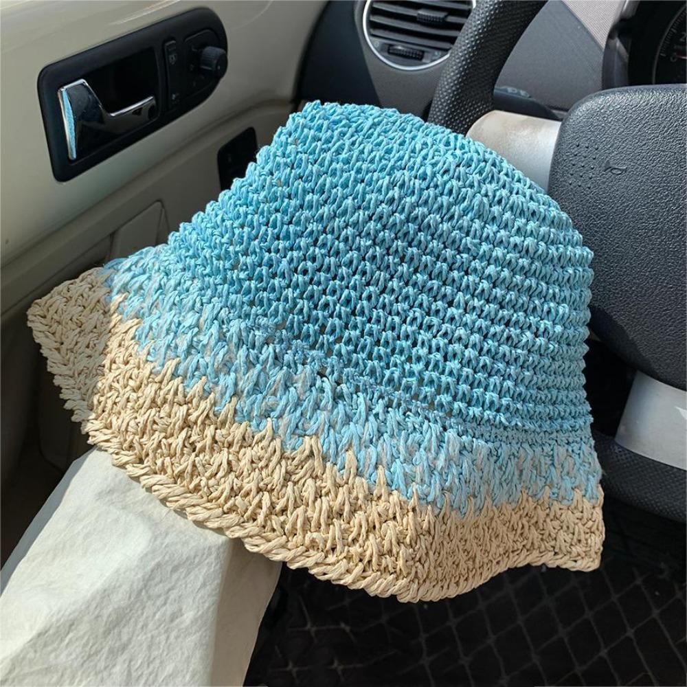 Handmade Women's Straw Hat Travel Bucket Hat Korean Beach Straw Cap  Outdoor