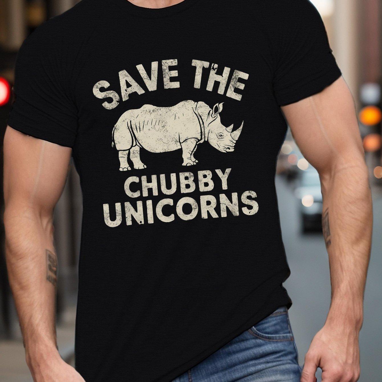 Save The Chubby Unicorns Rhinoceros Graphic Mens Cotton TShirt Casual Short Sleeve Tee S