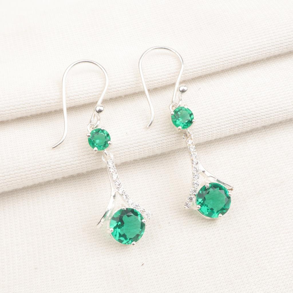 Pietra preziosa di Diopside Cromifero Gioielli in Argento Massiccio 925 Zircone Orecchini da Sposa 1.84" CZE-9-5