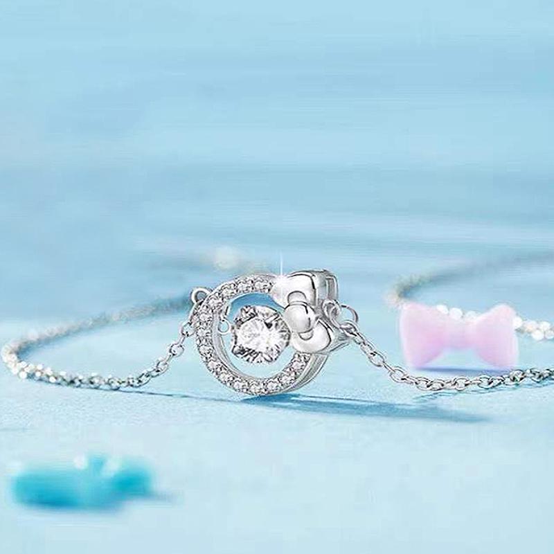 Huitan Cute Sweet Bowknot Design Pendant Necklace With Shining Cubic Zirconia For Women Wedding Party Daily Versatile Jewelry