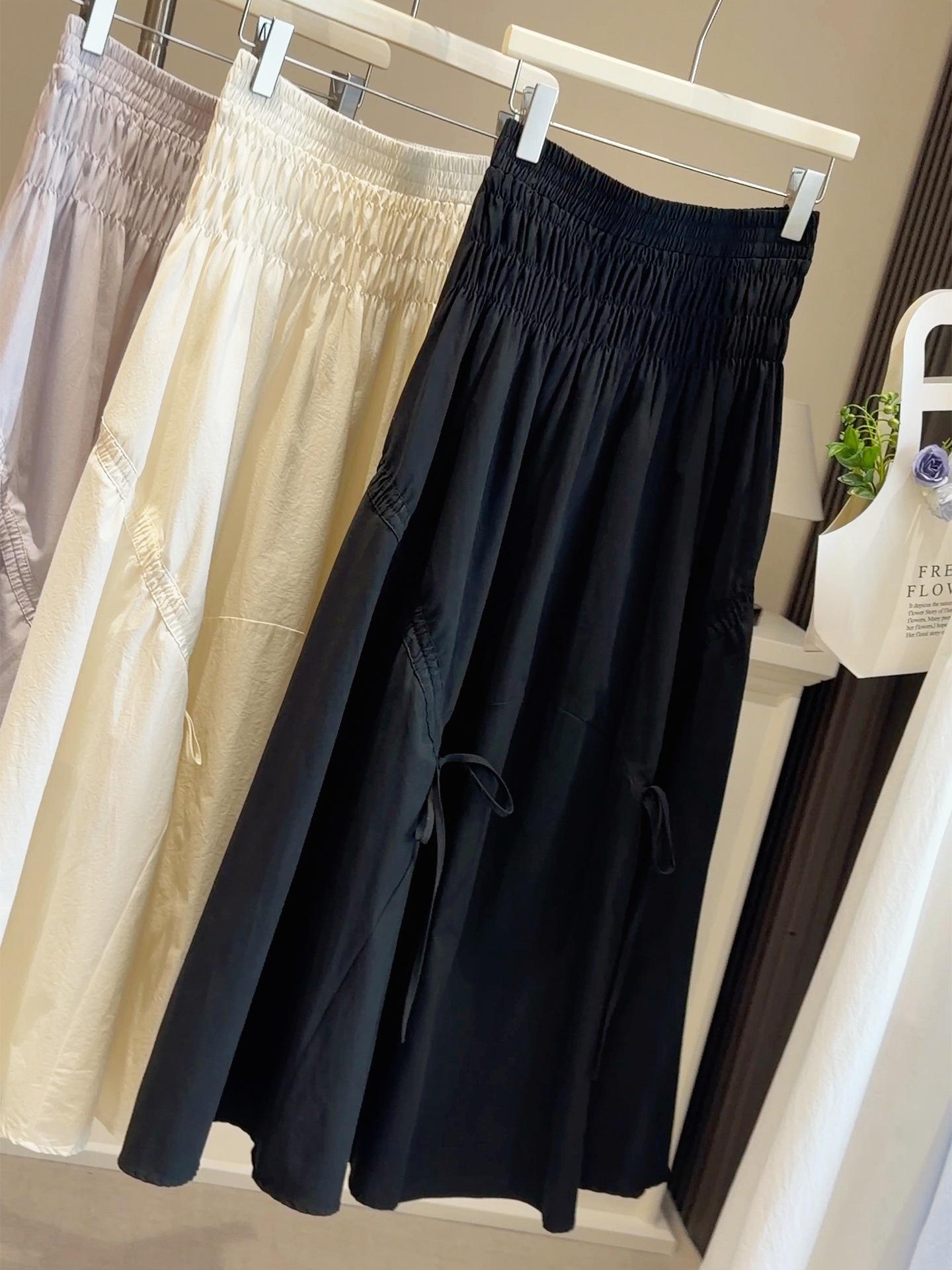 2026 Summer Tencel Cotton A-line Bowknot Skirt: Elastic Waist, Pleated, Mid-Length, Versatile, Women s Thin Fit One Size чёрный