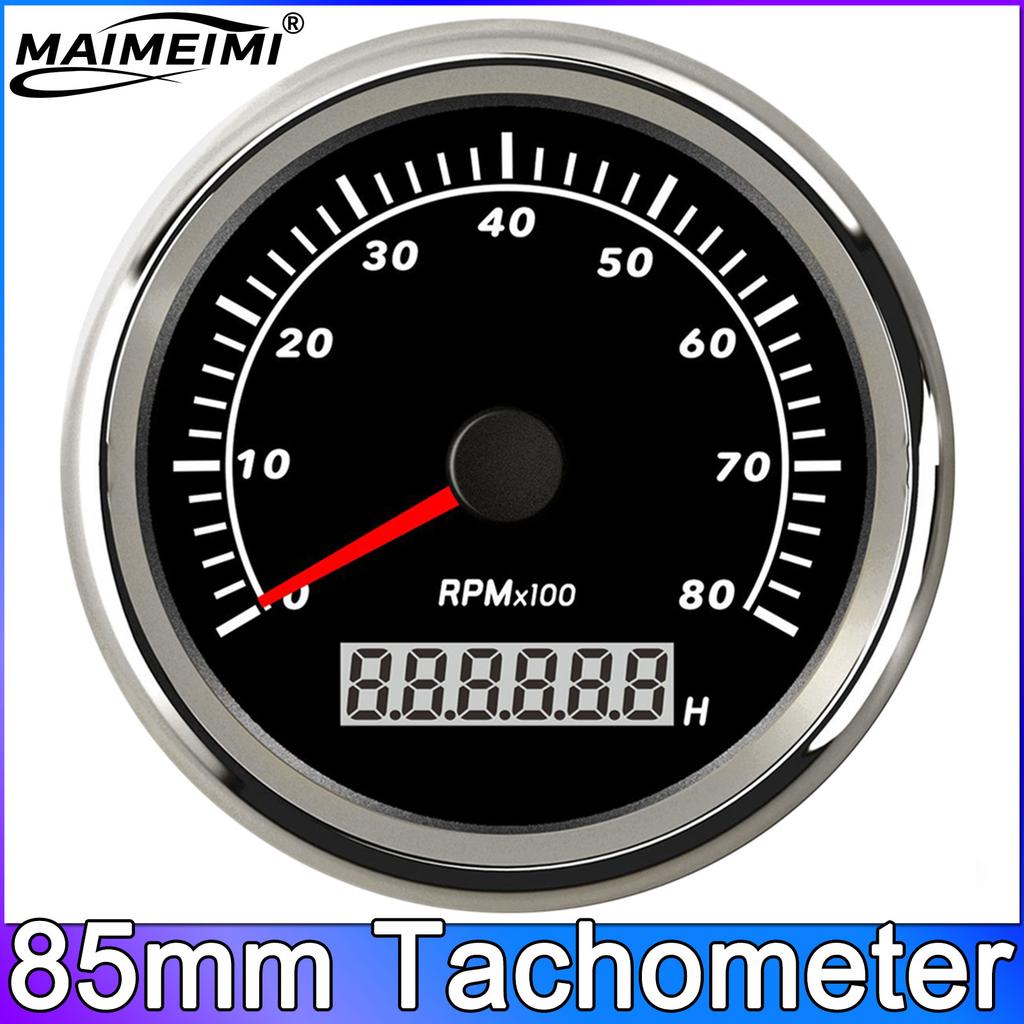 85mm Tachometer  Auto Marine RPM Meter Gauge 8000RPM REV Counter LCD Hourmeter with Red Backlights 12V 24V