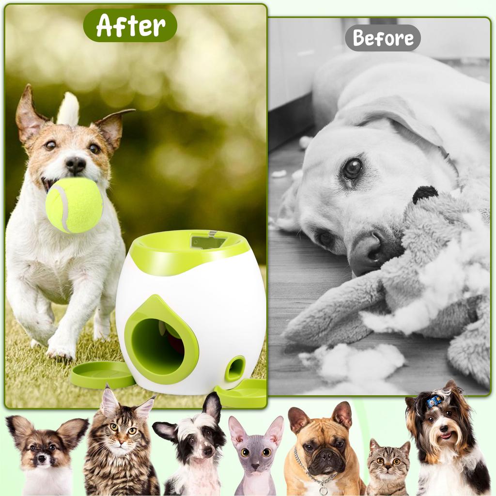 Dog Automatic Tennis Ball Launcher Pet Training Interactive Toy Puppy Snack Reward Machine Treat Dispenser Fun Interactive