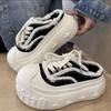 Casual Canvas Sports Shoes Women's Thick Bottom High Heel Slippers Outdoor Wear Rubber Sole Korean Style Flat Sandals