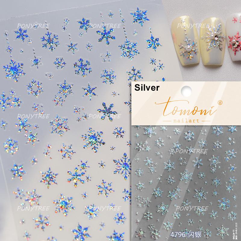1 Piece 5D Embossed White Snowflake Nail Stickers Winter Christmas Snowflake Nail Art Stickers Self-adhesive Decorative Slider
