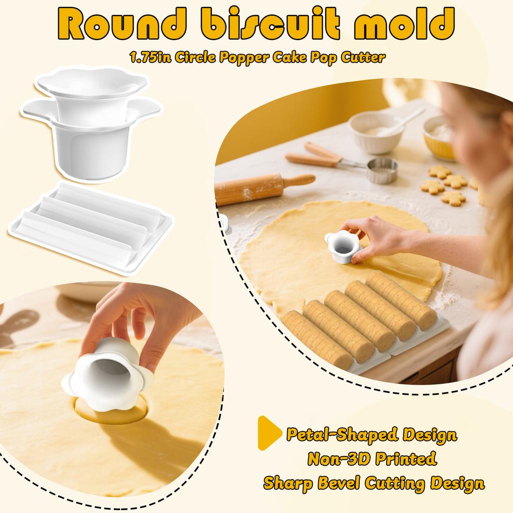 Cake Cutter And Pusher With Tray - Circle Cake Mold Set | Non-3D Printed | 1.75 Size  High-Capacity Dual-Cavity Cake Tray  Smooth & Easy-Clean Su