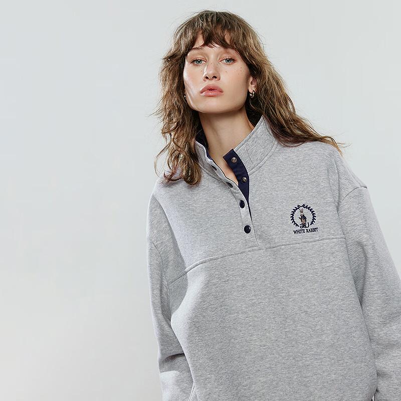 Chuyu Women's Stand-Collar Rabbit Embroidery Fleece Sweatshirt