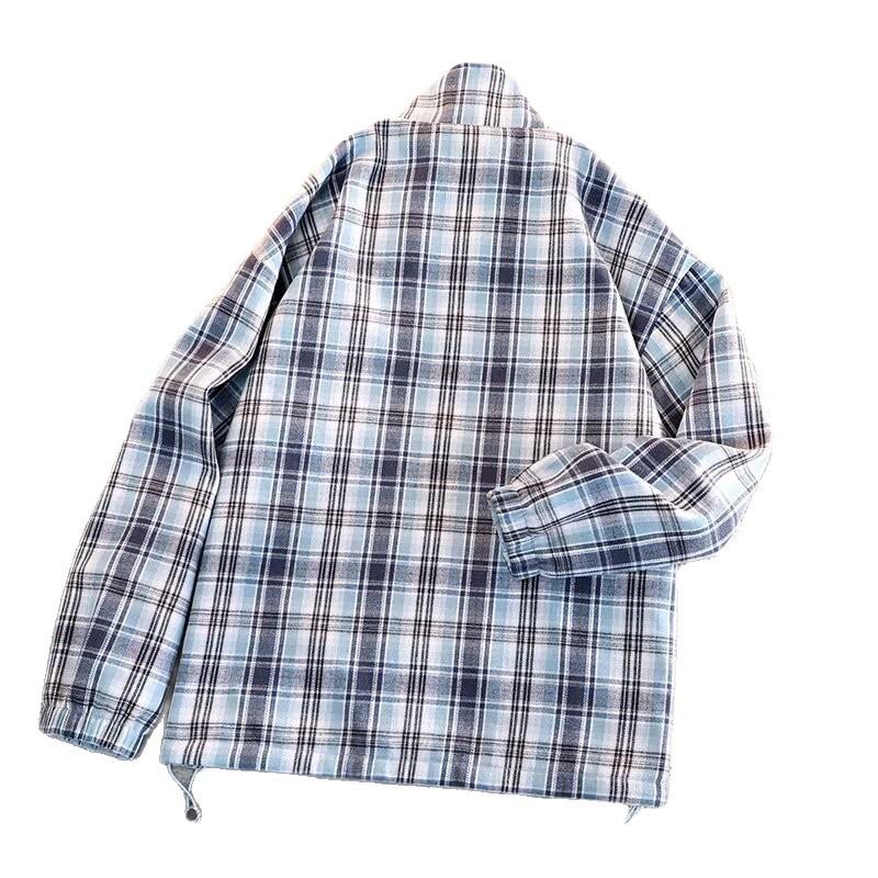 Men's Casual Double-Sided Plaid Patchwork Jacket - Stand Collar, Versatile Spring/Autumn Outerwear in American and Japanese Style