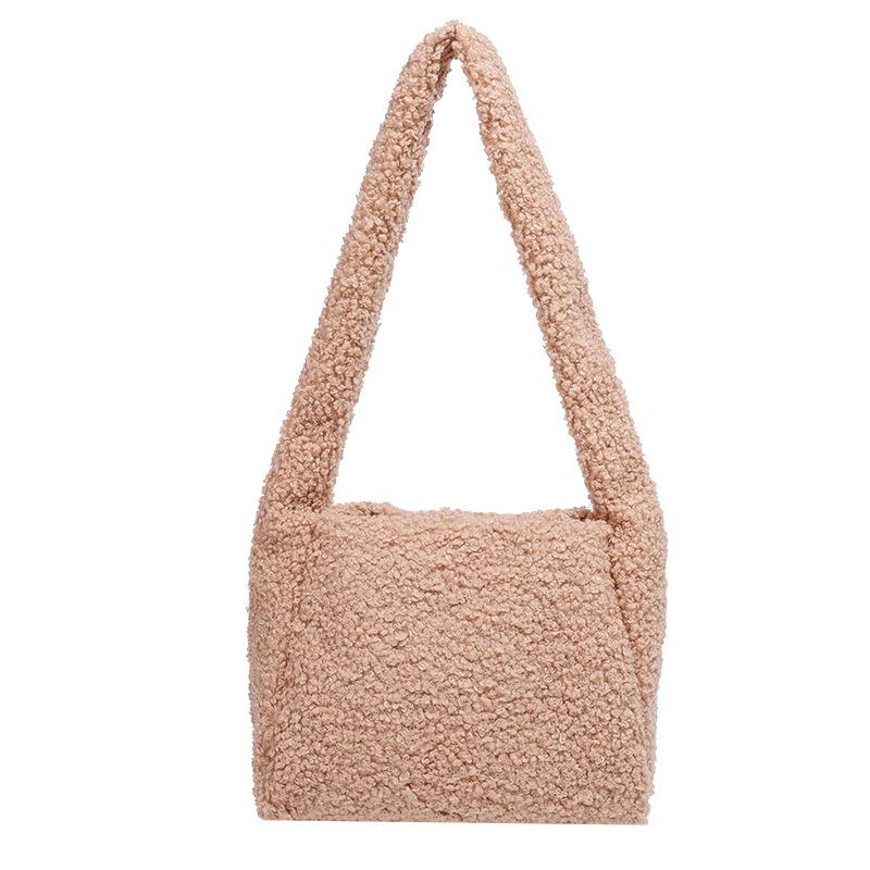 New autumn and winter plush handbag small square bag shoulder bag large capacity solid color personalized niche design