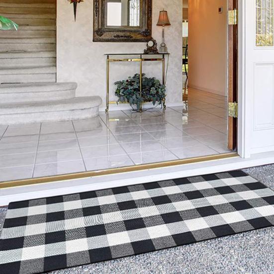 Bathroom Floor Mat Quick Absorbent Quick-Drying Anti-Slip Colorblock Plaid Printing Manual Braided