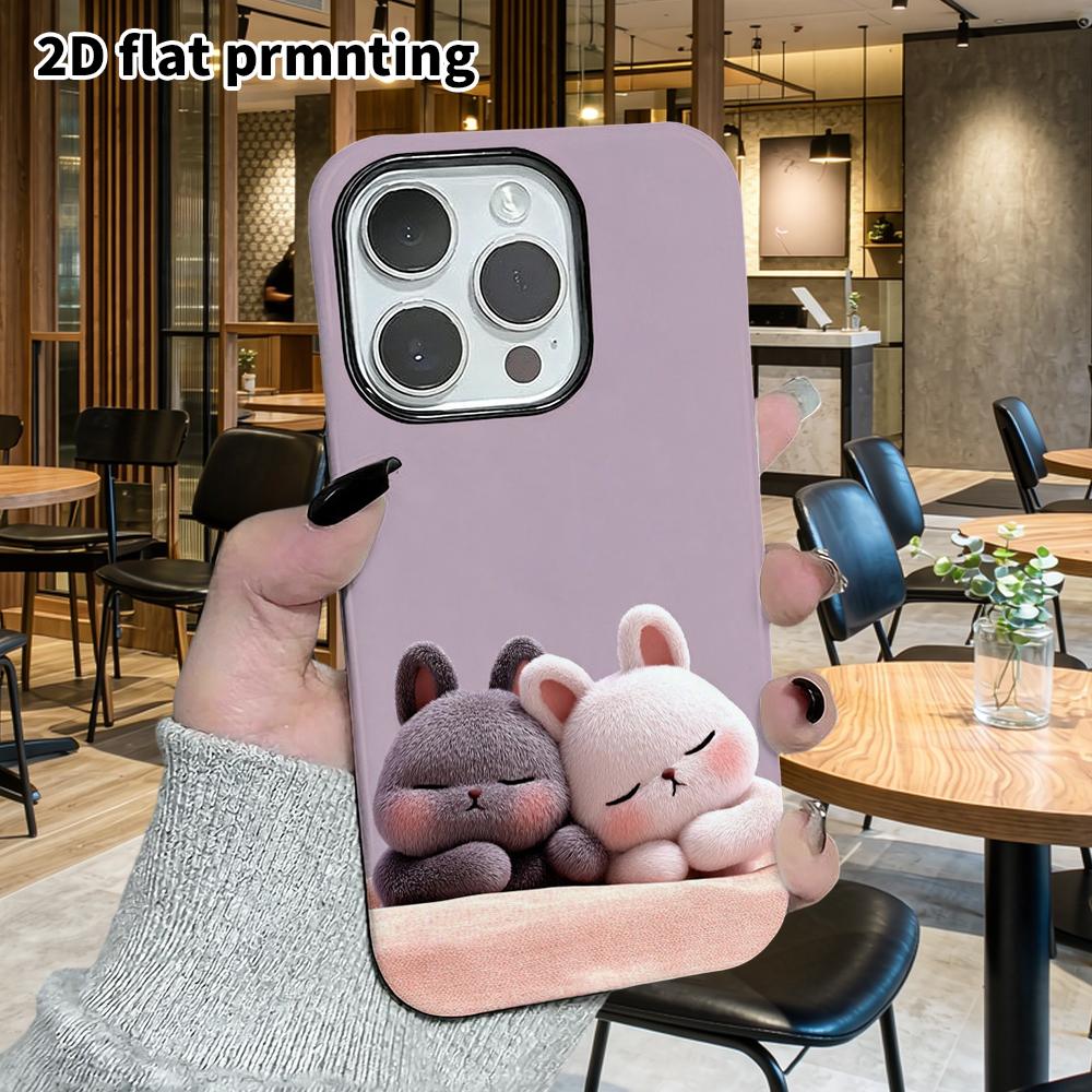 Phone Case: 2D flat design suitable for iPhone 18 17 16 15 14 13 Pro film protective case, couple style, gray rabbit and white rabbit, Christmas and H