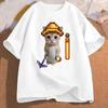 Cute Cartoon Cat Game Printed Womens Top Round Neck Summer Tshirt Short Sleeved Casual Female Comfortable Clothing