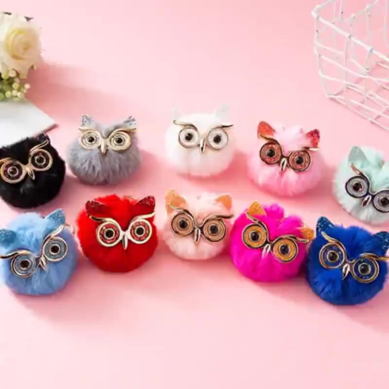 Plush Keychain Pendant With Owl Pendant Pompon For Car Keychain