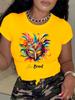 Womens Carnival Short Sleeved Top Viva Brazil Feather Mask Printed Round Neck Tshirt Summer Womens Essential Casual Top