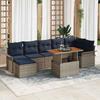 8 Piece Garden Sofa Set with Cushions In Gray and Navy Blue Poly Rattan