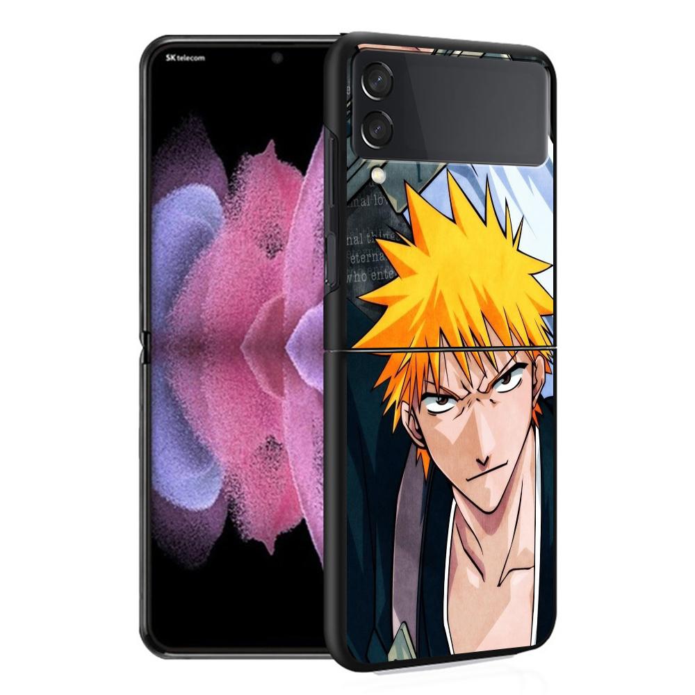 Luxury Case For Samsung Galaxy Z Flip 4 3 5G Black PC Hard Phone Cases Fashion Back Cover ZFlip Funda Kurosaki Ichigo Bleach Sac