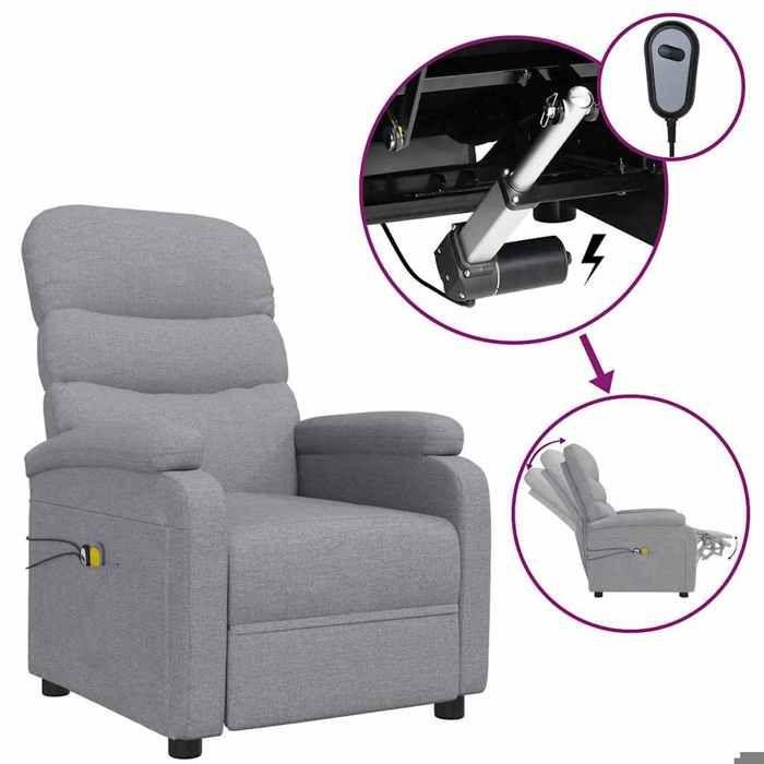 Fauteuil de massage électrique - MAISON EXCLUSIVE - Gris clair - 3 positions inclinables - 6 points de massage - Tissu polyester