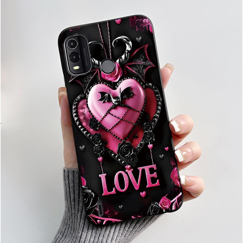Dreamy Black Case For Nokia G11 Plus Elegant Butterfly Wildflower Pattern Shell With Jelly Color Shockproof Bumper Soft Cover