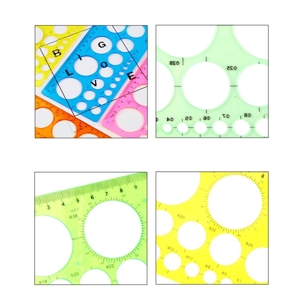 10 Pcs Multifunctional Ruler Quilling Tool Circle Template Measuring Geometric Ruler Shape Stencil Round Hole Ruler Tool
