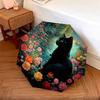 0106 Floral Black Cat  pattern, automatic folding umbrella, portable and foldable design, 8 ribs, a Christmas or birthday gift.