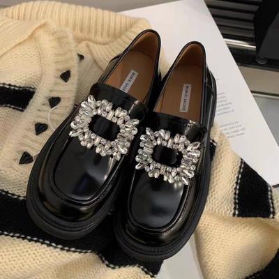 Leder-Loafer Damen Frühling und Herbst 2025 Strassschnalle Neue kleine Lederschuhe Damen Vielseitige Britischer Stil Kleine Lederschuhe Einzel S