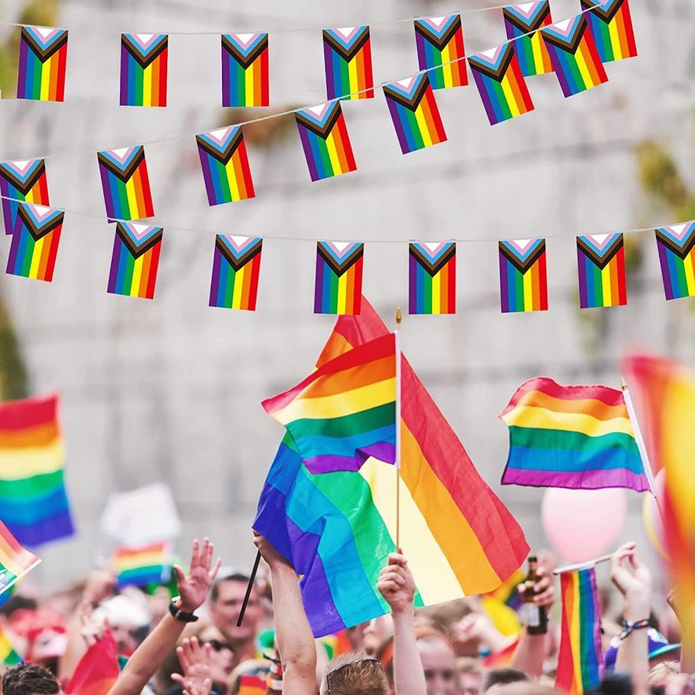 Curcubeu steag LGBT Pride șir steag agățat Gay lesbiene bannere Bunting steaguri mic curcubeu steag Par