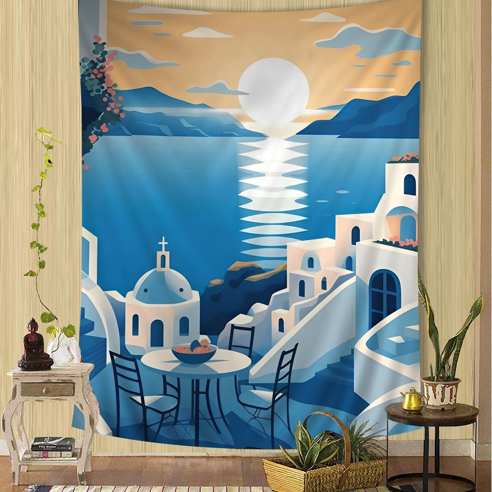 Landscape Nordic Barcelona Santorini Positano Colorful Tapestry Wall Hanging Hanging Tarot Hippie Wall Rugs Dorm Wall Art Decor