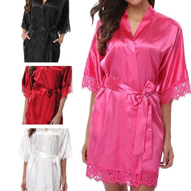 Silk Plain Womens Satin Robes Bridal Wedding Bridesmaid Bride Gown Robe Bath