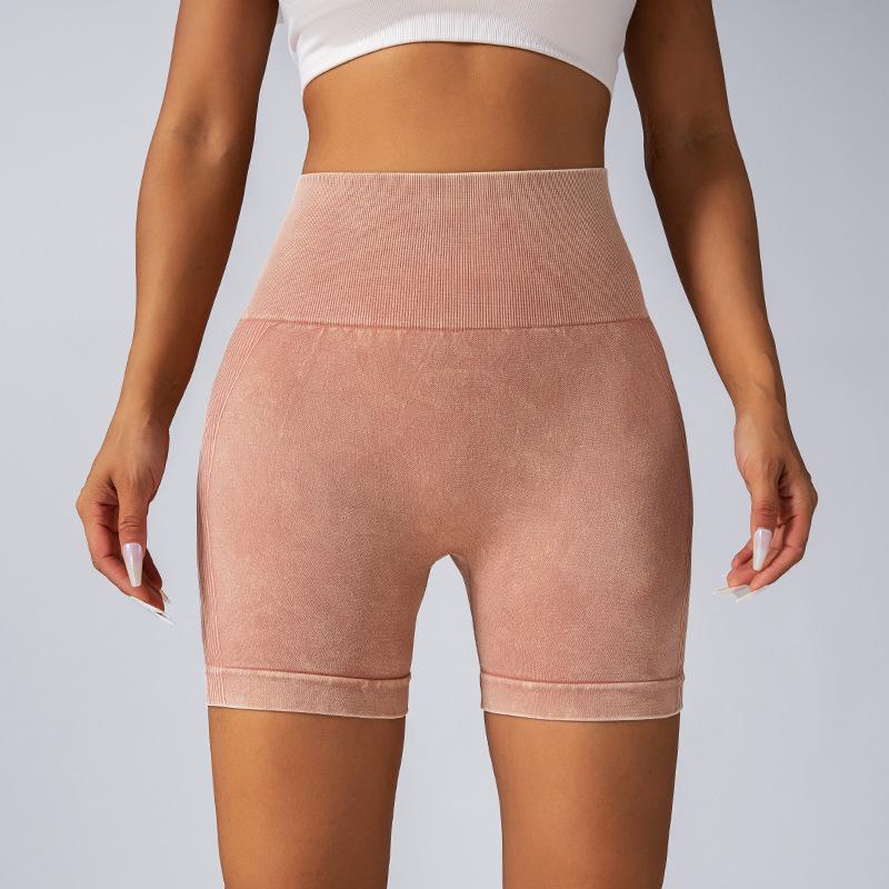 Seamless Frosted High-Elasticity Women s Yoga Shorts - Hip Lifting, Washed, Three-Quarter Length Medium розовый