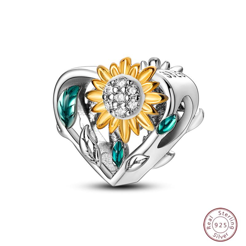 Copper Beaded Pendant Shiny Zirconia Sunflower Flower Original 3Mm Bracelet Women Fine Jewelry