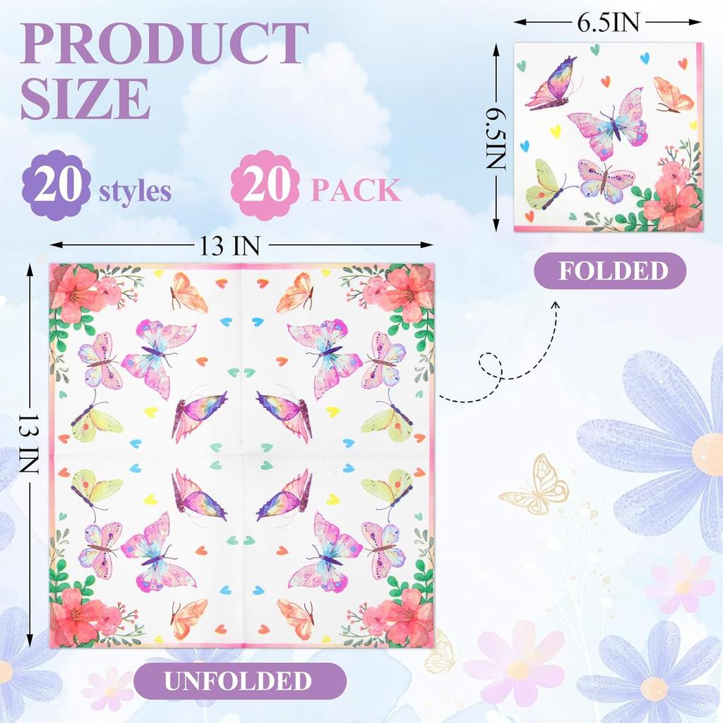Floral Decoupage Paper Napk, 20 Pack 20 Styles Assorted Decorative Cocktail napk for DIY rafting Birthday Party Wedding Baby Shower Each Unfolded 13
